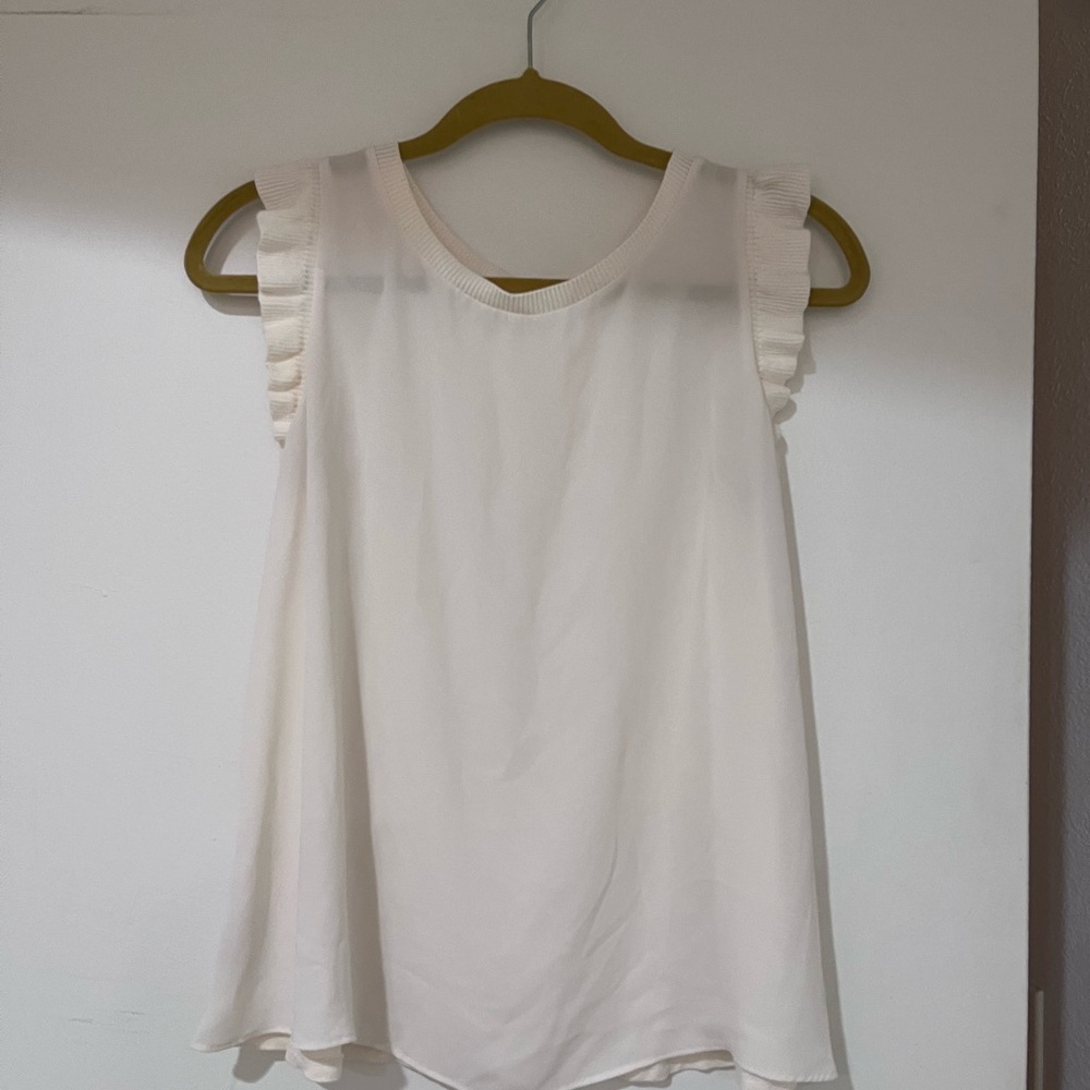 LOFT Cream Ruffle Tank Top